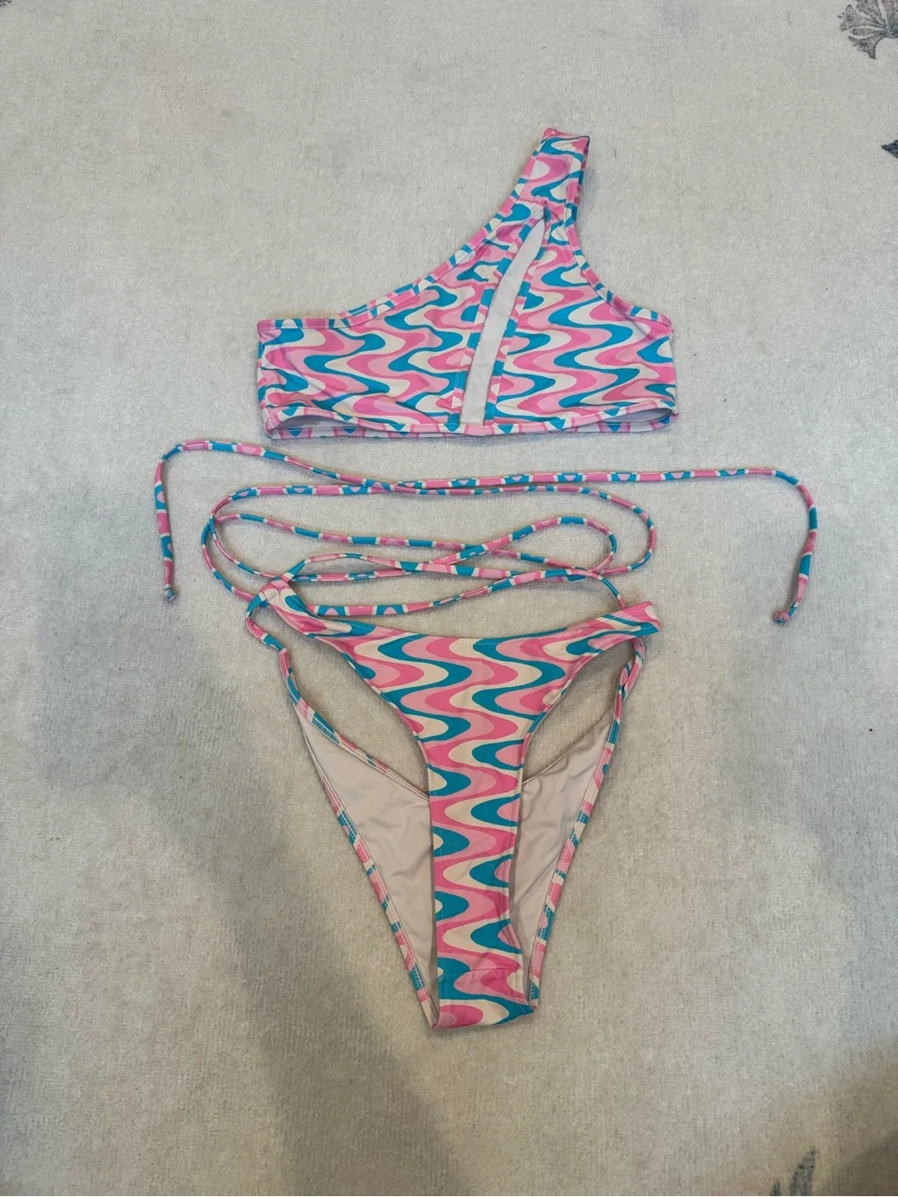 Frankie's Bikinis Syd One Shoulder Bikini Top & Bottom - Sister Swirl Print